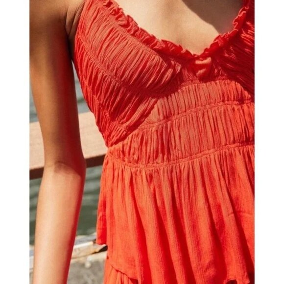Free People Orange Red Hooked on You Halter Top Skirt Co-ord 2-Piece Set - Picture 3 of 12